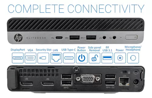 HP Elitedesk 800 G4 DM, i5-8500, 8 GB, 256 GB SSD, Wi-Fi, Win 11 Pro